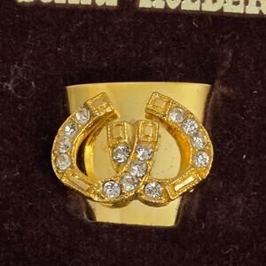 Vintage Wilmarth Gold Tone Scarf Holder with Rhinestone Horseshoe Design